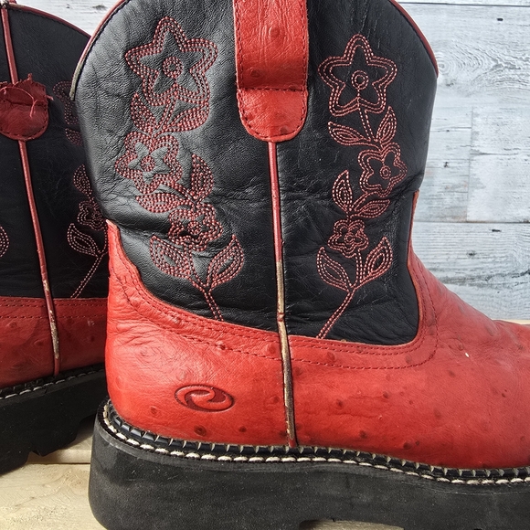Roper Leather Ostrich Print Floral Red Black Western Boots Womens Size 7 - Picture 12 of 16